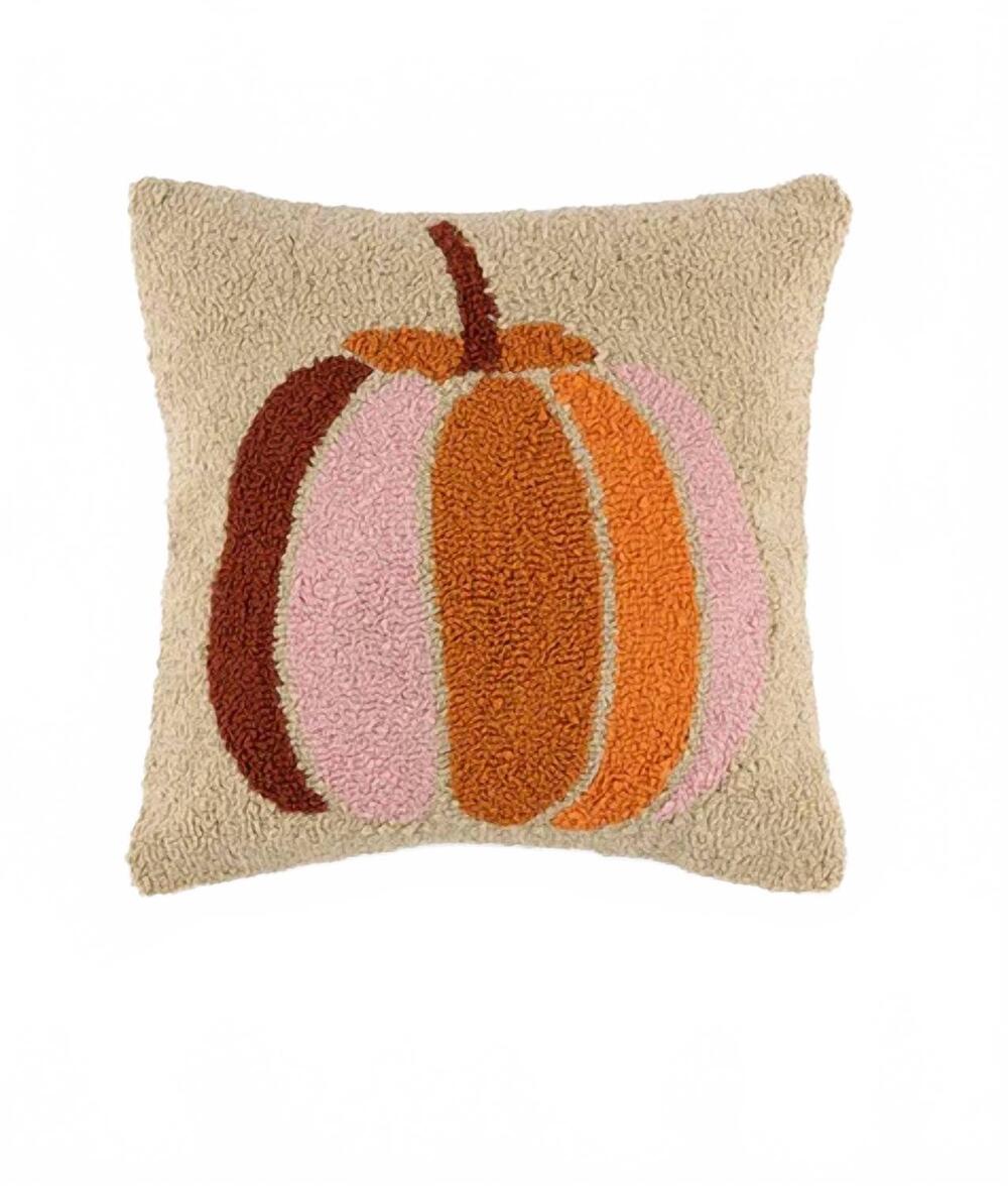 NEW SHIRALEAH pumpkin textured decorative pillow in beige multi